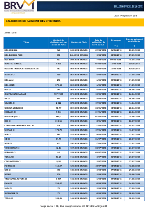 Calendrier De Paiement Des Dividendes De L’exercice 2017 - Abidjan.net ...