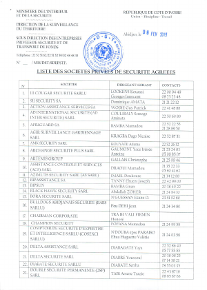 Liste des sociétés privées de sécurité agréées  Abidjan.net Documents