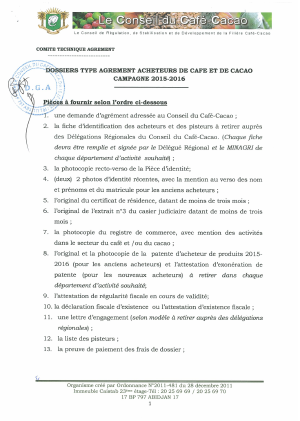 Dossiers Type Agrément Acheteurs De Café Et De Cacao Campagne 2015-2016 -  Abidjan.net Documents