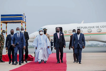 Sommet extraordinaire de la CEDEAO : Arrivée du Président de la République, S.E.M. Alassane OUATTARA, à Accra (Ghana)