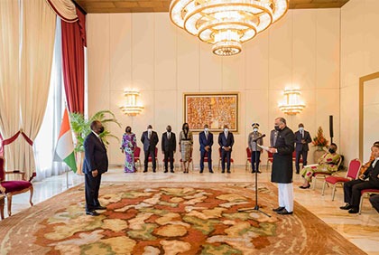 Cérémonie de présentation des Lettres de créance des Ambassadeurs désignés en Côte au Président de la République, S.E.M Alassane Ouattara