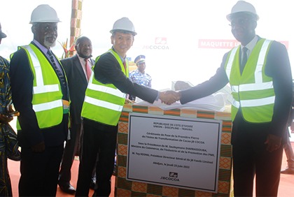Transformation locale du cacao : le Ministre Souleymane Diarrassouba préside la cérémonie de pose de la première pierre de l’usine de JB COCOA