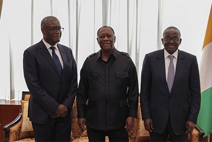 Entretien du Président de la République, S.E.M Alassane OUATTARA, avec Dr Dénis MUKWEGE, Président du Jury du Prix Félix HOUPHOUËT - BOIGNY de l'UNESCO pour la Recherche de la Paix