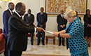 Cérémonie de présentation des Lettres de créance de la nouvelle Ambassadrice du Royaume de Norvège en Côte d`Ivoire, SEM Mme Hege Hertzerg, au Président Alassane Ouattara.