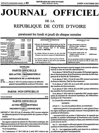 journal officiel de la république de côte d ivoire 2023