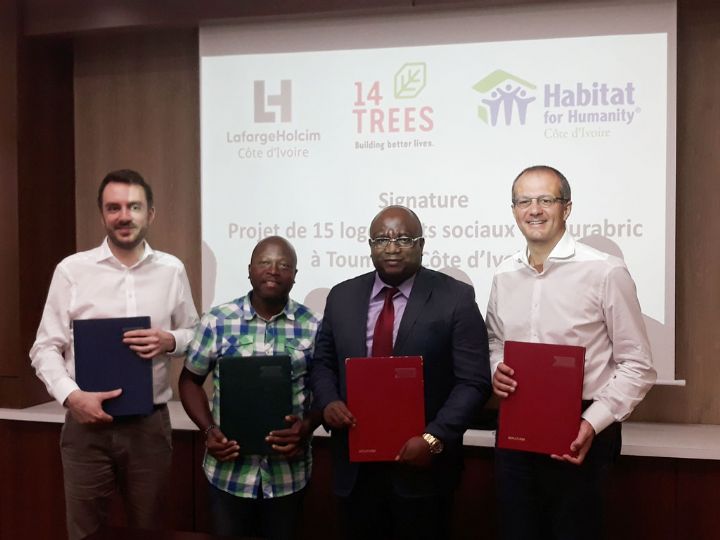 LafargeHolcim Côte d’Ivoire et l’ONG Habitat for Humanity signent une convention de partenariat pour la construction de logements en briques de terre !
