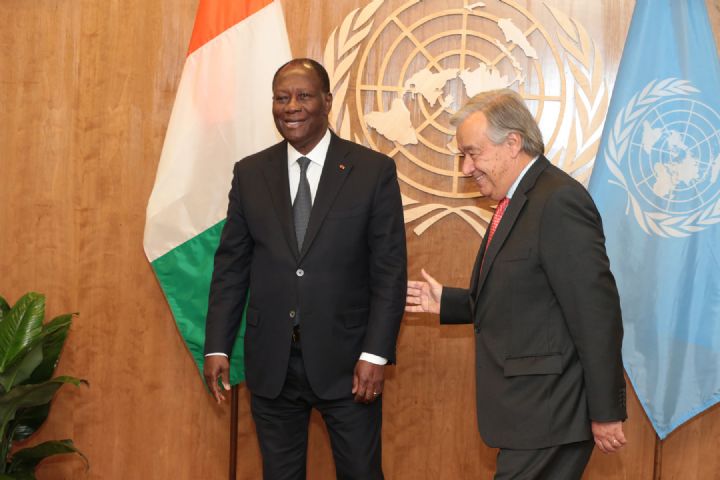 Entretien du Président de la République, S.E.M. Alassane OUATTARA, avec le Secrétaire Général des Nations Unies, S.E.M. Antonio GUTERRES.