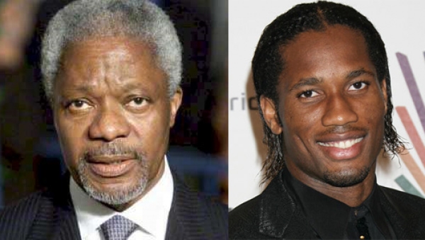 Kofi Annan et Didier Drogba 