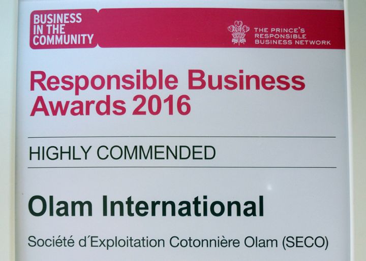 La Société d’Exploitation Cotonnière Olam remporte le prix “Responsible Business Award   2016” au Royaume-Uni