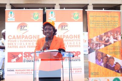 Cérémonie  officielle des 16 jours d’activisme  contre les violences faites aux Femmes et aux Filles : La Ministre Mariatou Koné catégorique : «  le mariage des enfants, plus jamais ça en Côte d’Ivoire ! Ça suffit ! »
