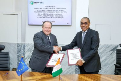 Lutte contre la déforestation et acquisition d'actions supplémentaires au sein de l'ATIDI : la Côte d'Ivoire et la BEI signent deux accords de financement d'une valeur de 131 milliards de FCFA