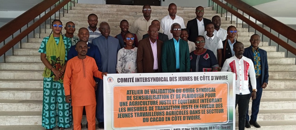 Côte d’Ivoire : le Comité Intersyndical des Jeunes de Côte d’Ivoire et le BIT valident le guide syndical pour une transition juste du cacao