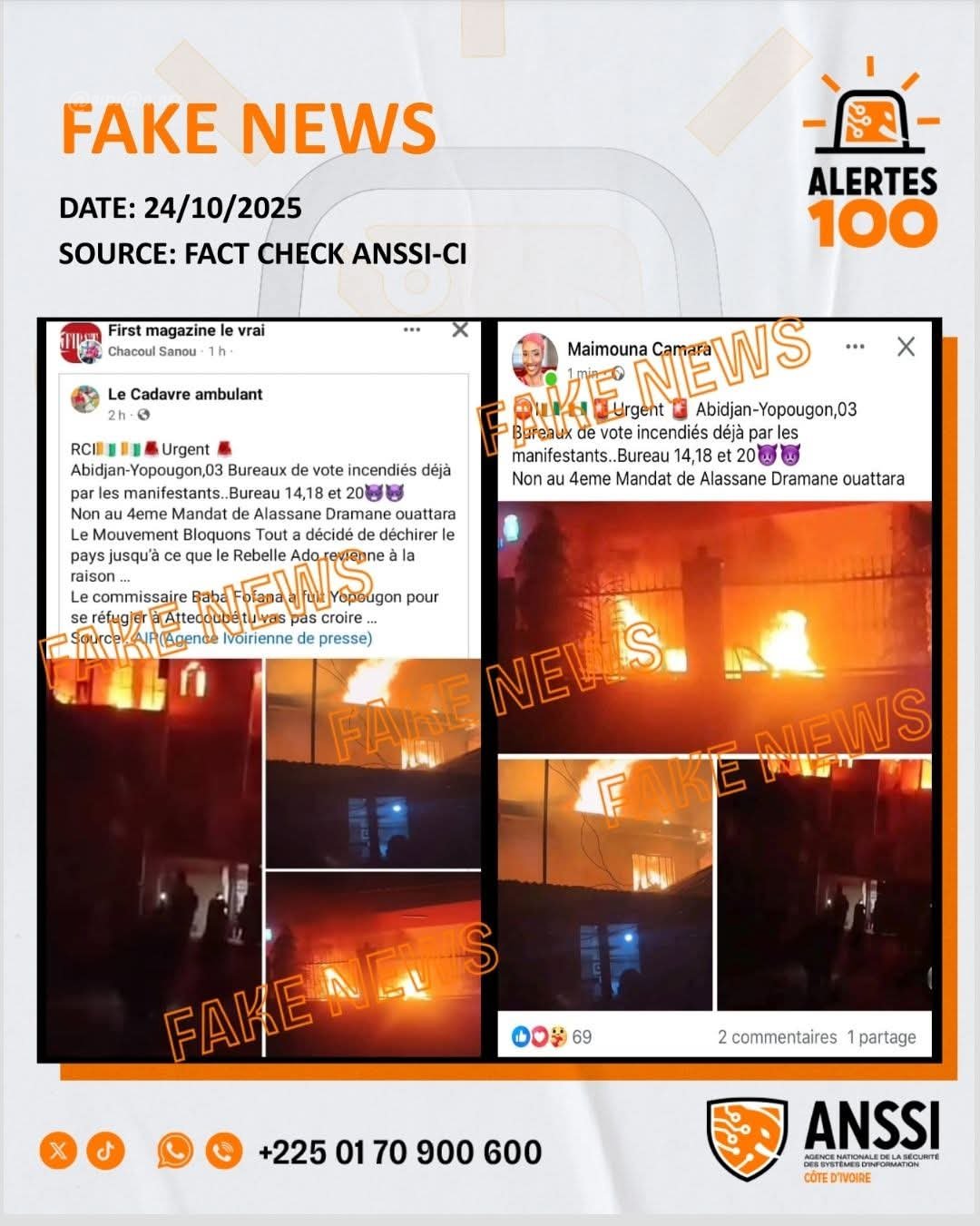 Fact Check/Côte d’Ivoire : Aucune attaque ni incendie de bureaux de vote signalé à Yopougon (Officiel)