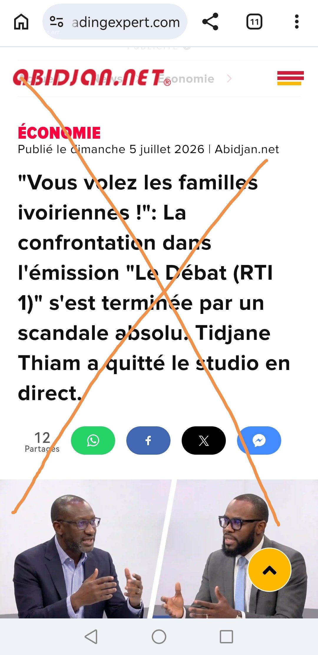 Fake News : Abidjan.net n'a pas relayé « Tidjane Thiam a quitté le plateau de 