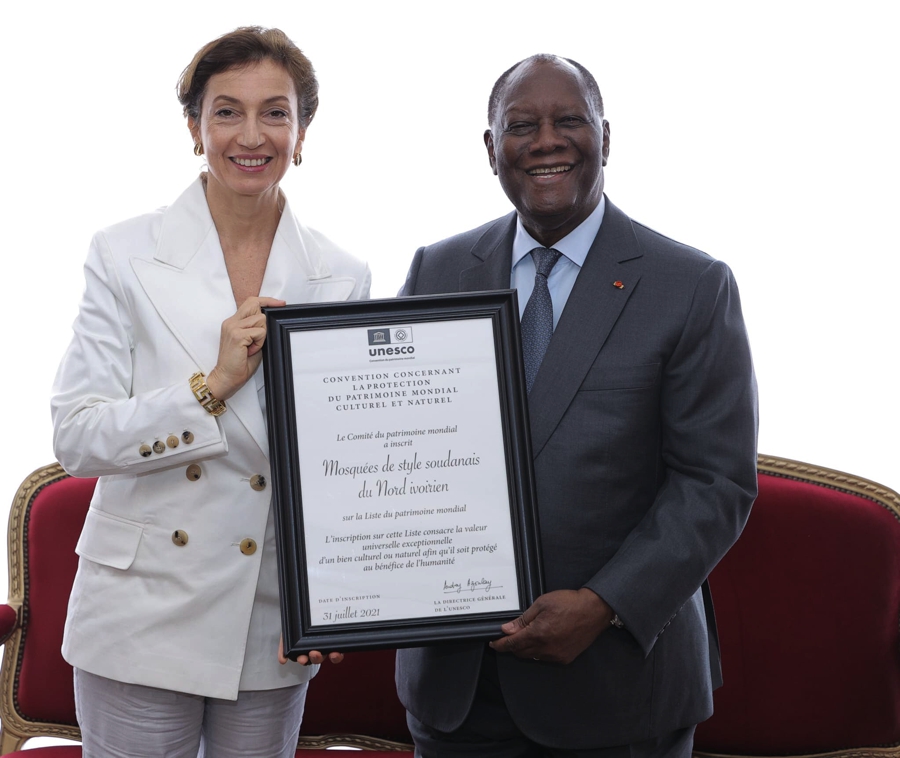 Prix Félix Houphouët-Boigny-UNESCO pour la recherche de la Paix : la Directrice générale de l'UNESCO, Audrey Azoulay, chez le Président Alassane Ouattara