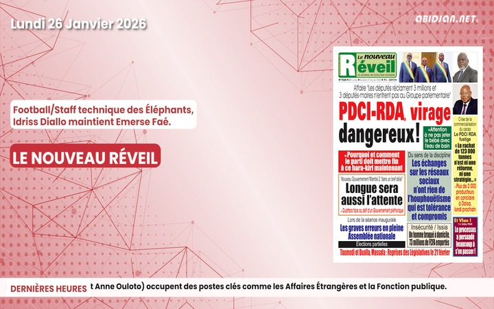 Titrologue du lundi 26 janvier 2026: Football/Staff technique des Éléphants, Idriss Diallo maintient Emerse Faé