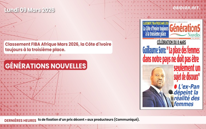 Titrologue du lundi 09 mars 2026/Classement FIBA Afrique Mars 2026, la Côte d'Ivoire toujours à la troisième place