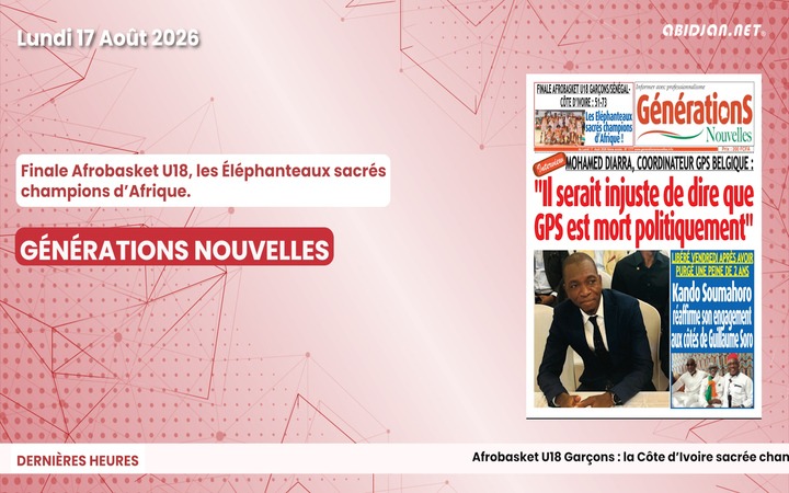 Titrologue du lundi 17 août 2026/ Finale Afrobasket U18, les Éléphanteaux sacrés champions d’Afrique.