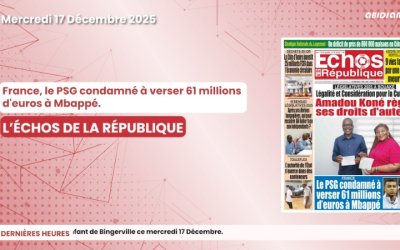 Titrologue du mercredi 17 décembre 2025:le PSG condamné à verser 61 millions d'euros à Mbappé