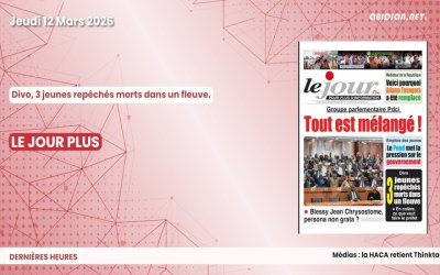 Titrologue du jeudi 12 mars 2026/dDivo, 3 jeunes repêchés morts dans un fleuve