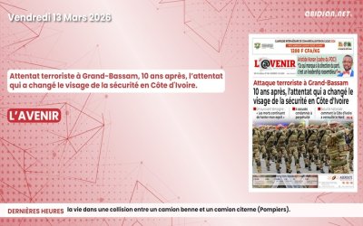 Titrologue du vendredi 13 mars 2026/ Attentat terroriste à Grand-Bassam, 10 ans après, l’attentat qui a changé le visage de la sécurité