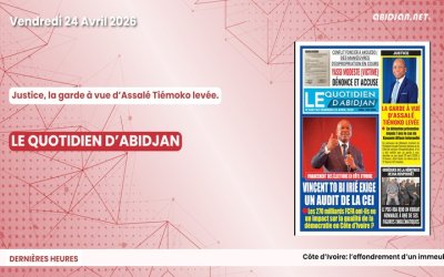 Titrologue du vendredi 24 avril 2026/ Justice, la garde à vue d’Assalé Tiémoko levée