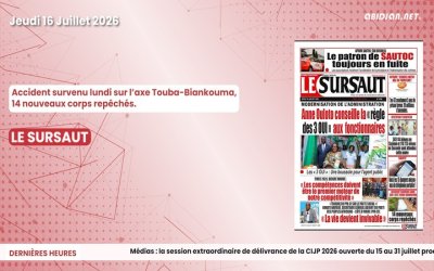 Titrologue du jeudi 16 juillet 2026/ Accident survenu lundi sur l’axe Touba-Biankouma, 14 nouveaux corps repêchés. 