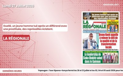 Titrologue du lundi 27 juillet 2026/Ouellé,un jeune homme tué après un différend avec une prostituée.