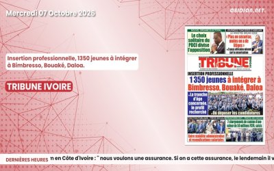 Titrologue du mercredi 07 octobre 2026/ Insertion professionnelle, 1350 jeunes à intégrer à Bimbresso, Bouaké, Daloa
