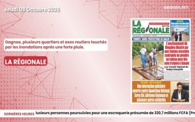 Titrologue du jeudi 08 octobre 2026/Gagnoa, plusieurs quartiers et axes routiers touchés par les inondations après une forte pluie. 